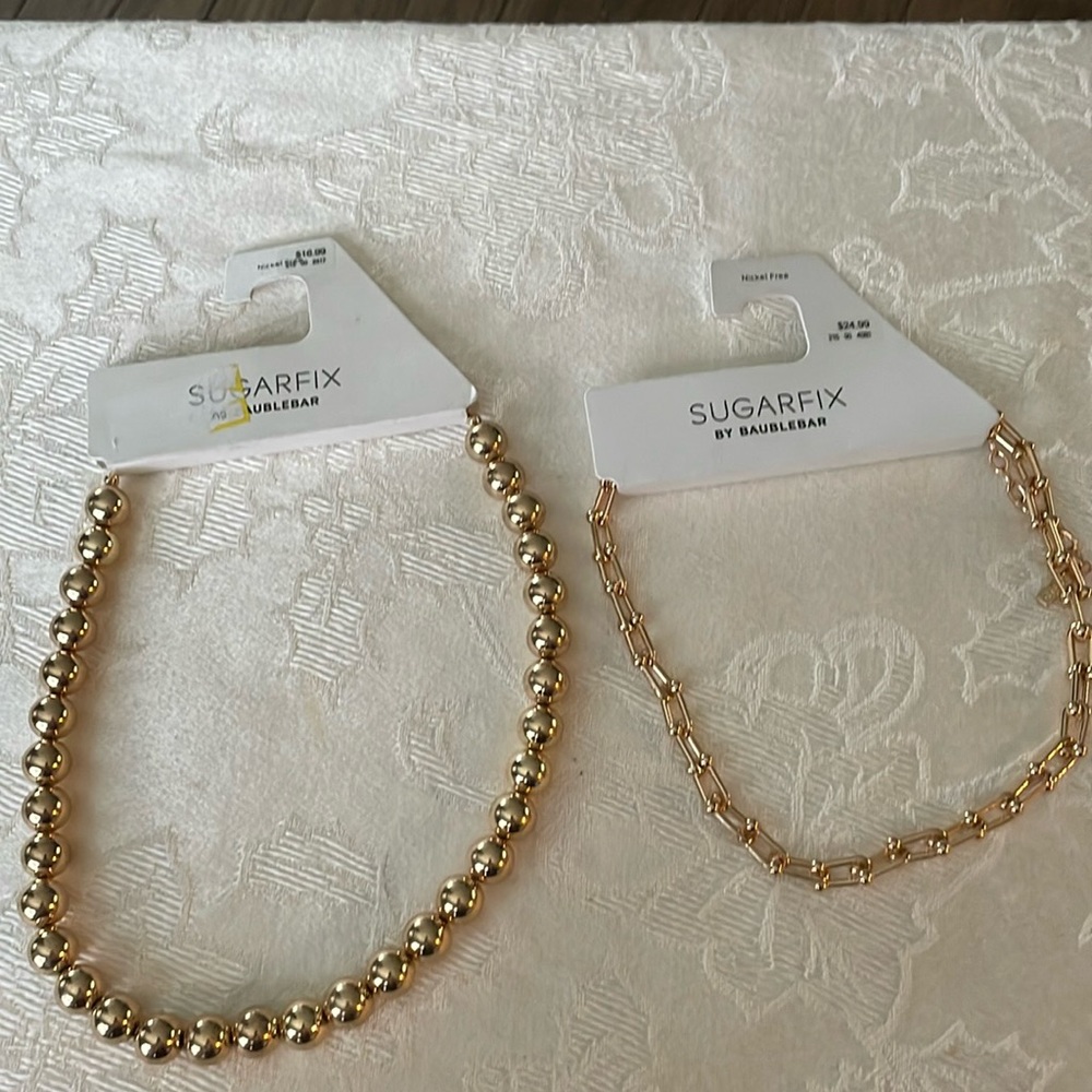 New On Cards Sugarfix Baublebar Necklace Pair Gold Tone